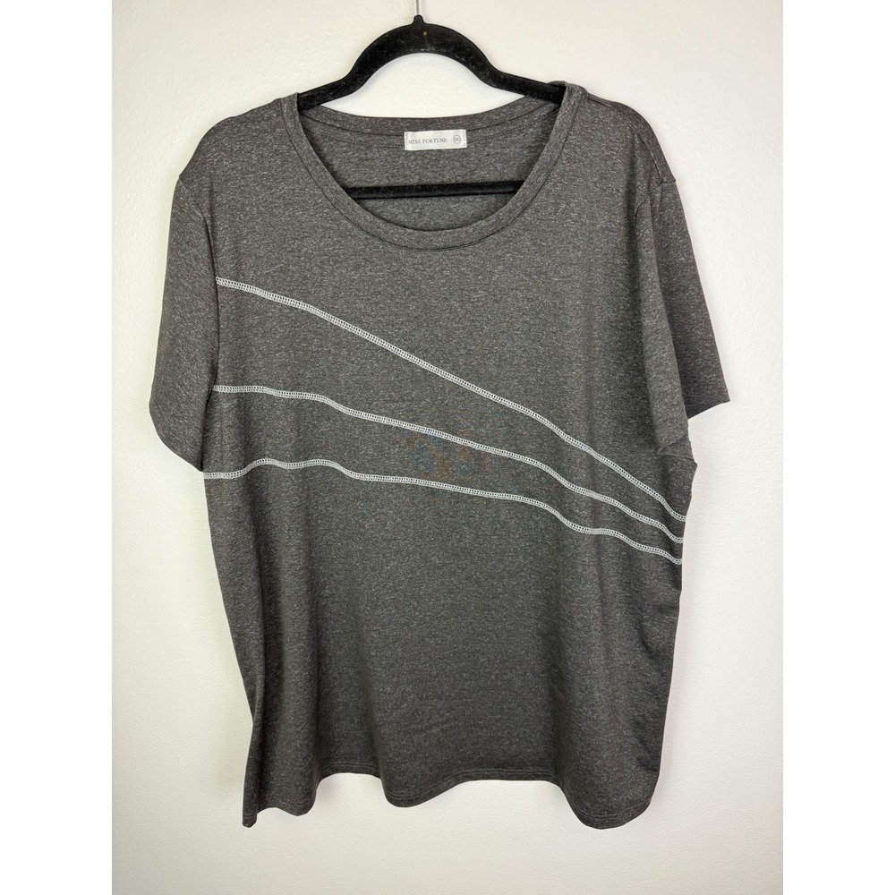 Miss Fortune‎ Women Gray Short Sleeve T-Shirt 3XL